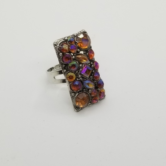 adjustable rectangular warm rhinestone ring - Picture 1 of 5